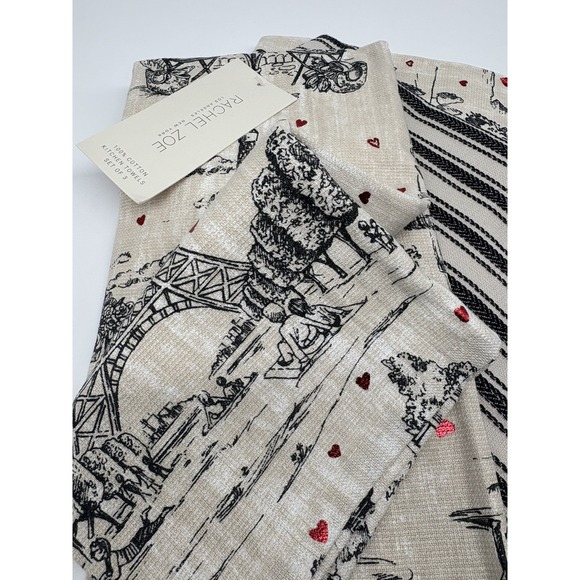 Rachel Zoe Paris Eiffel Tower Foil Hearts Kitchen Towel Set of 3 Valentine's Day - Picture 4 of 5
